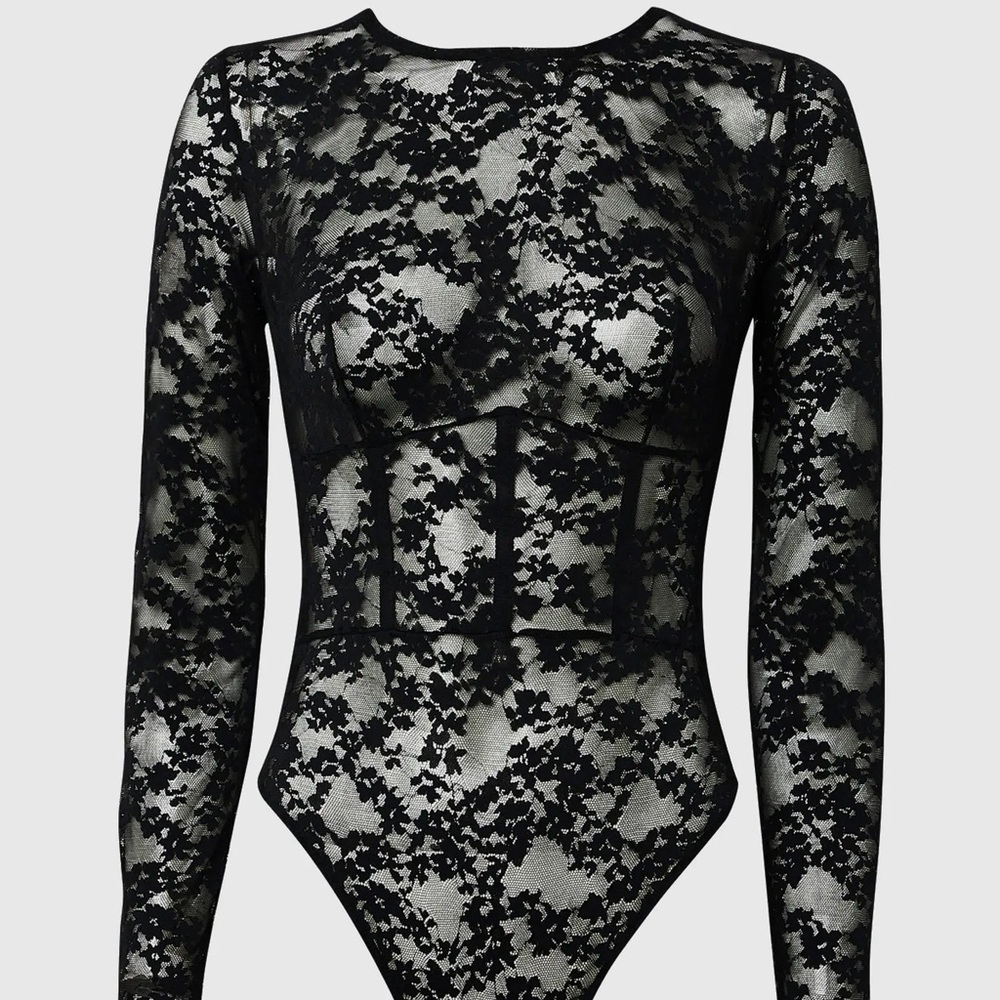 La SENZA Black Floral Lace Bodysuit